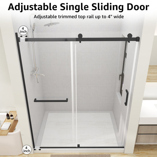 Sliding Shower Door, 56-60" W x 75" H Shower Door 5/16"(8mm) Clear Tempered Glass, 304 Stainless Steel Frame, Noiseless Shatterproof Sliding Shower Door in Stylish and Modern, Matte Black