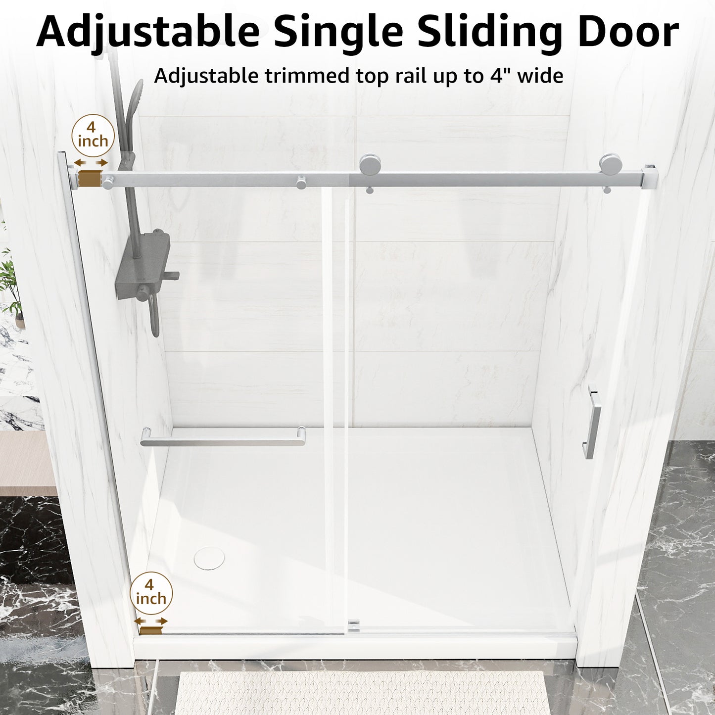 Sliding Shower Door, 56-60" W x 75" H Shower Door 5/16"(8mm) Clear Tempered Glass, 304 Stainless Steel Frame, Noiseless Shatterproof Sliding Shower Door in Stylish and Modern, Silver