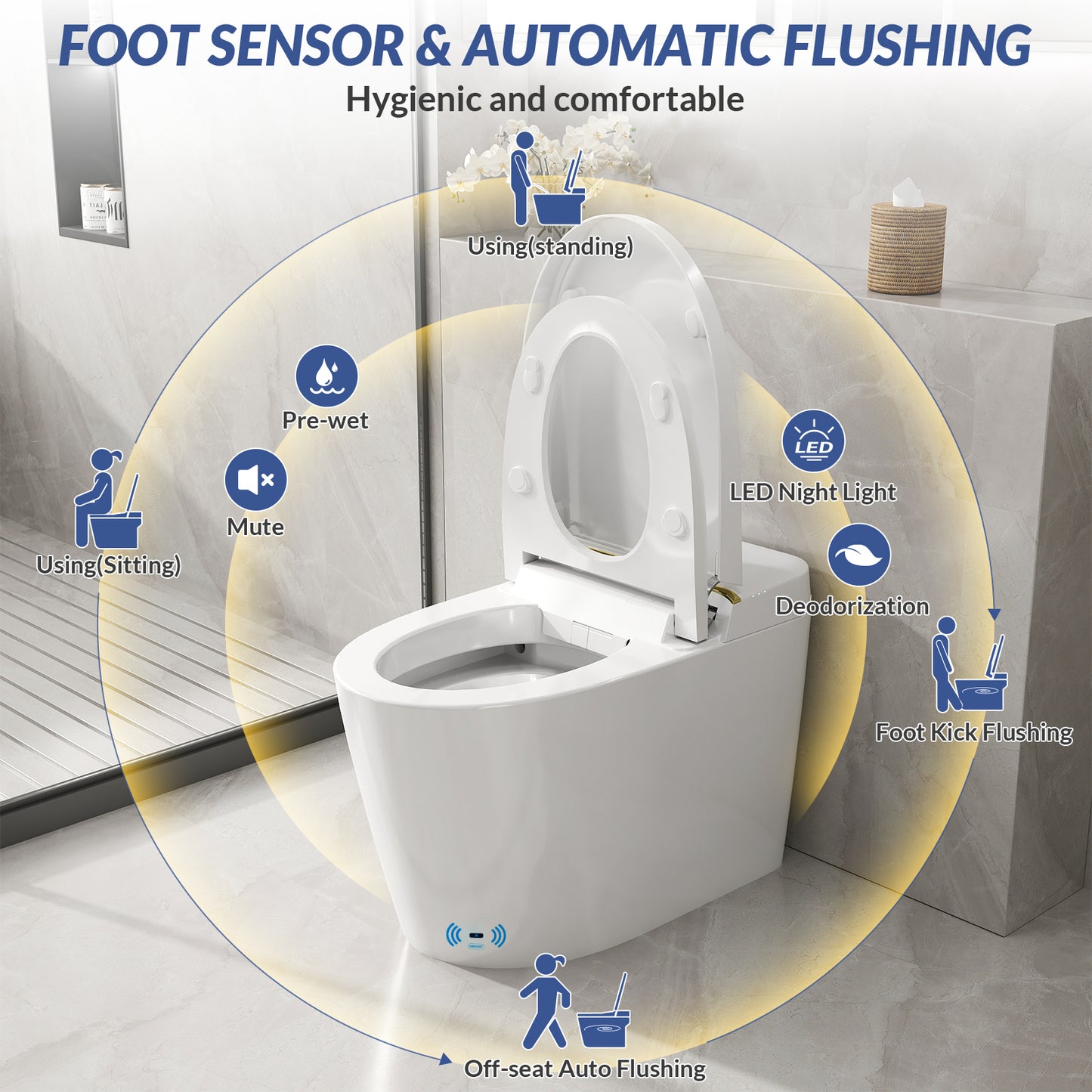 Smart Toilet, One Piece Toilet with Bidet Built In, Elongated Tankless Toilet with Heated Toilet Seat, Foot Sensor Operation, Auto Flush, Night Light, Remote Control