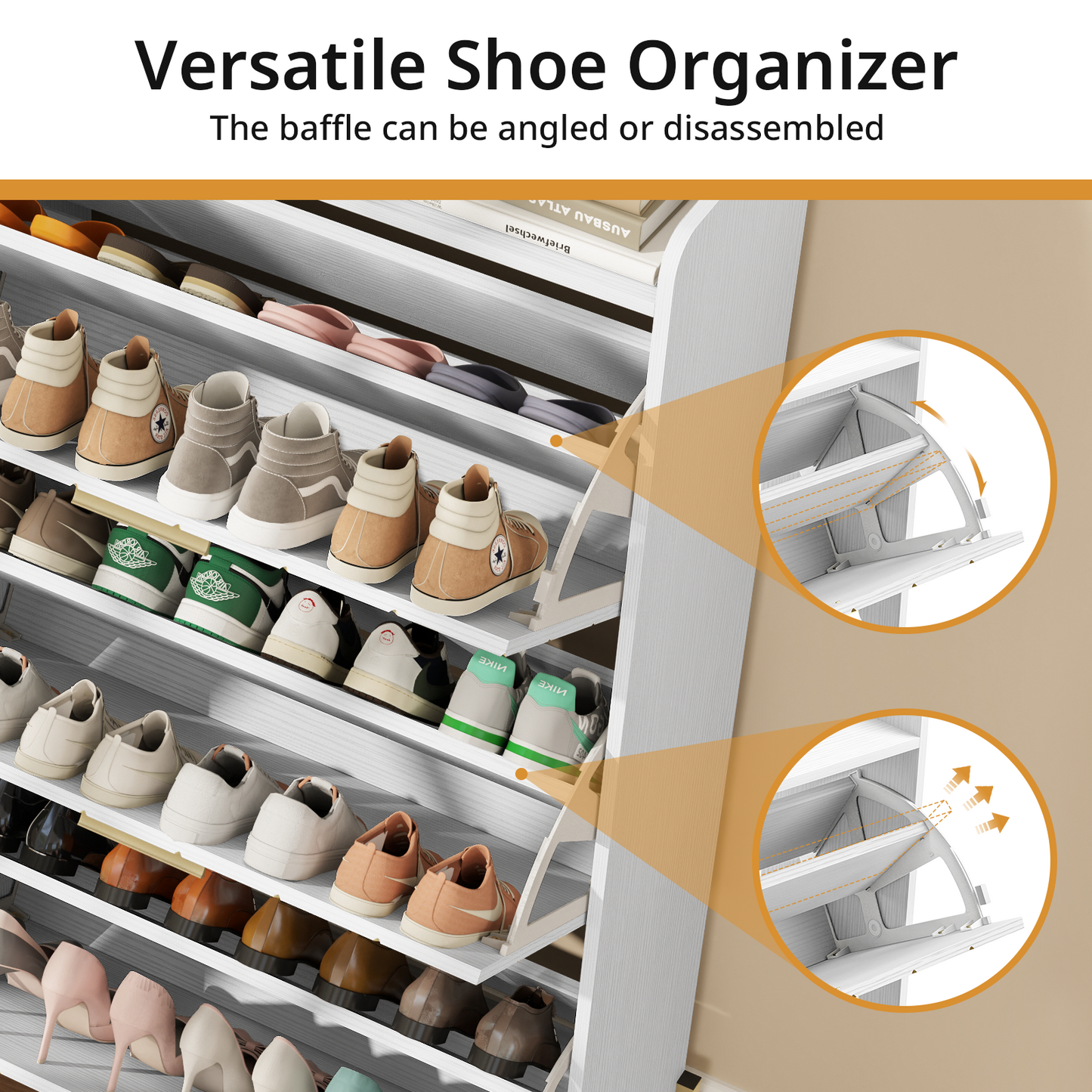 Shoe Storage Cabinet, Shoe Organizer with 3 Flip Drawers, Free Standing Shoes Cabinet with Adjustable Shelves, Hidden Shoe Storage for Entryway & Hallway, Shoe Organizer Cabinet, White