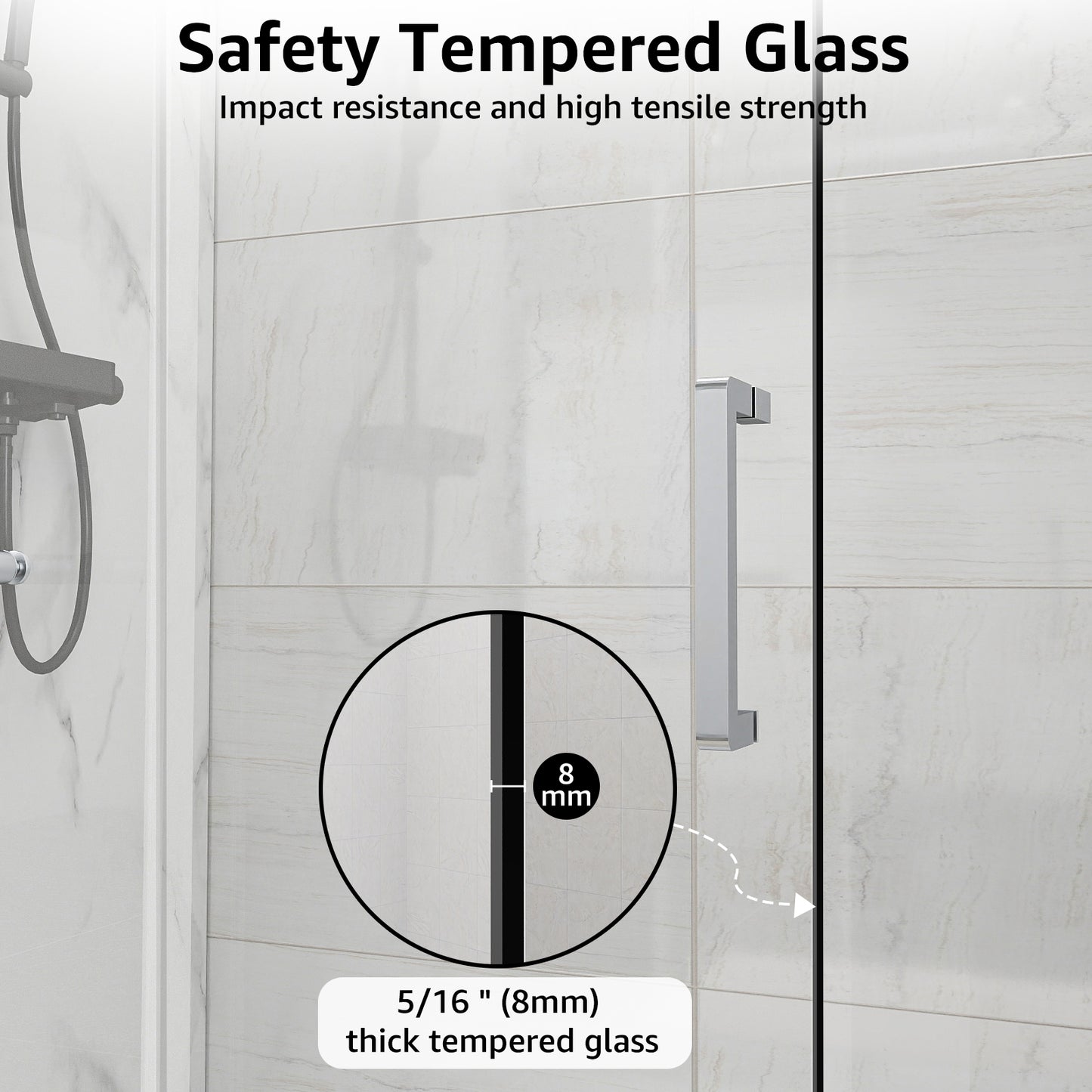 Sliding Shower Door, 56-60" W x 75" H Shower Door 5/16"(8mm) Clear Tempered Glass, 304 Stainless Steel Frame, Noiseless Shatterproof Sliding Shower Door in Stylish and Modern, Silver