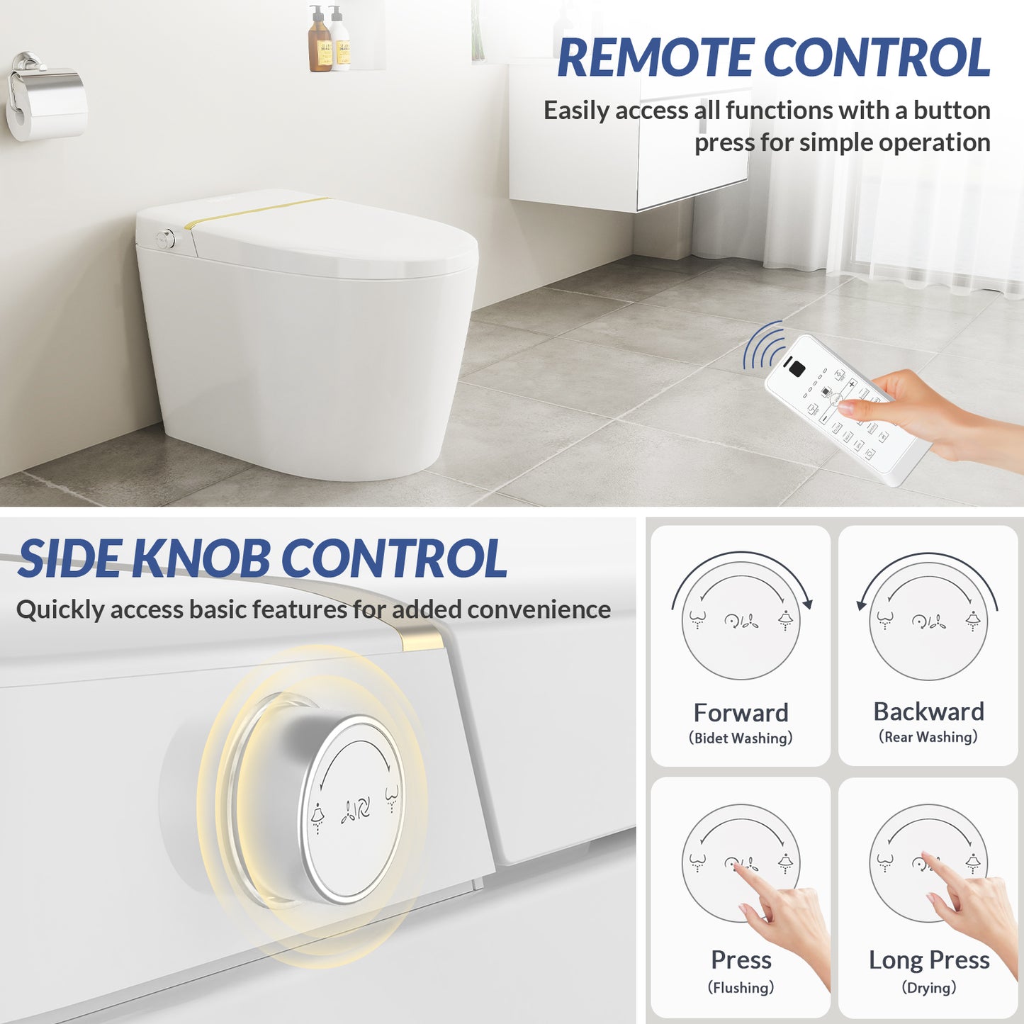 Smart Toilet, One Piece Toilet with Bidet Built In, Elongated Tankless Toilet with Heated Toilet Seat, Foot Sensor Operation, Auto Flush, Night Light, Remote Control