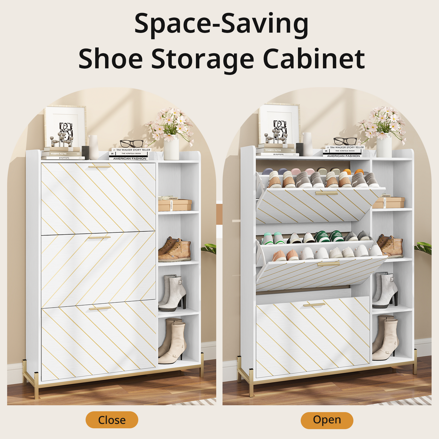 Shoe Storage Cabinet, Shoe Organizer with 3 Flip Drawers, Free Standing Shoes Cabinet with Adjustable Shelves, Hidden Shoe Storage for Entryway & Hallway, Shoe Organizer Cabinet, White