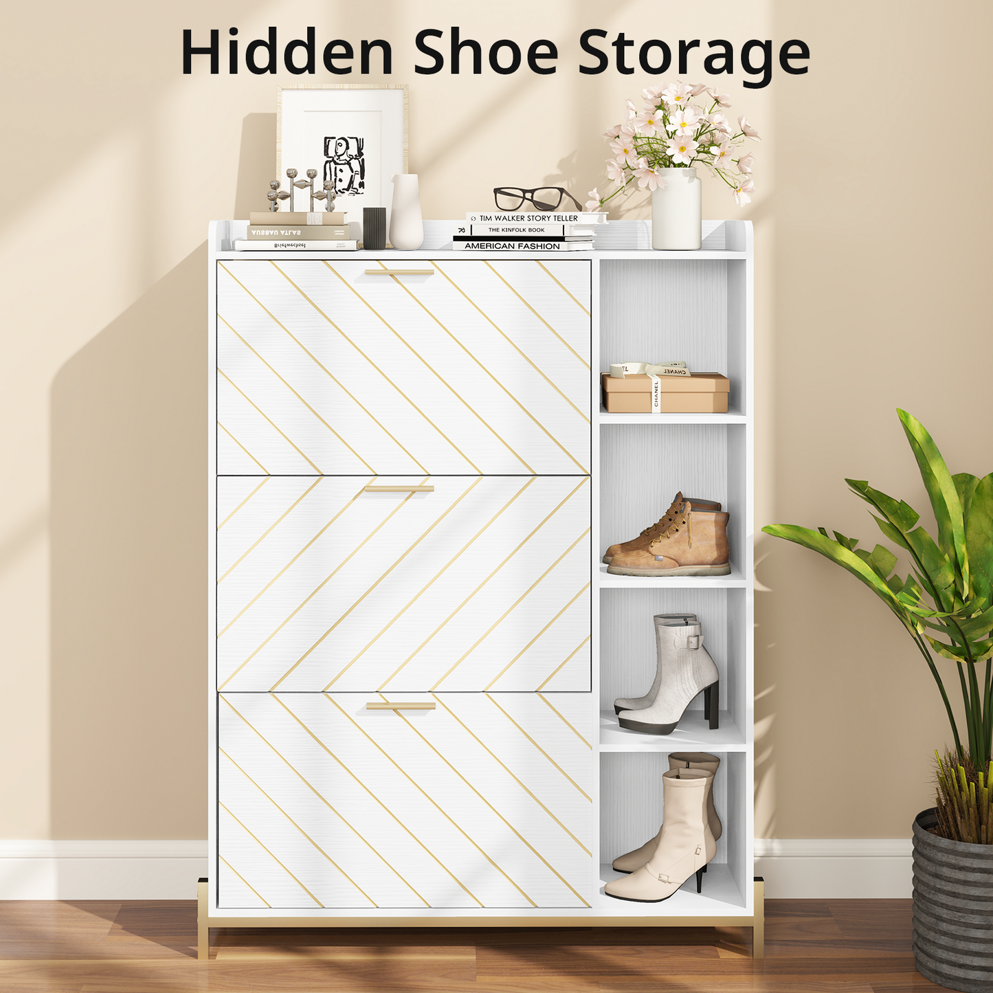 Shoe Storage Cabinet, Shoe Organizer with 3 Flip Drawers, Free Standing Shoes Cabinet with Adjustable Shelves, Hidden Shoe Storage for Entryway & Hallway, Shoe Organizer Cabinet, White