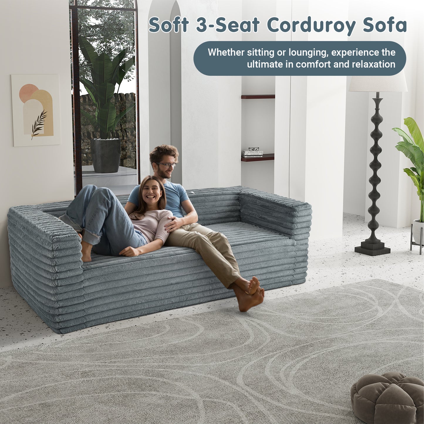 89" Sofa Couch, 3-Seater Modern Sofas with Deep Seat, Minimalist Upholstered Couches for Living Room, Bedroom, Apartment, All in One Box, No Assembly Required, Grey