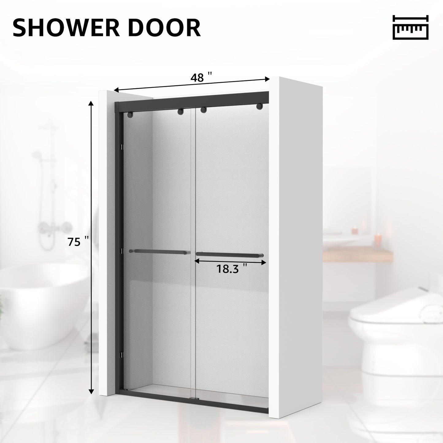 Double Sliding Shower Door, 44-48" W x 75" H Framed Shower Door 5/16"(8mm) Clear Tempered Glass, Aluminium Alloy Frame, Noiseless Sliding Shower Door in Stylish and Modern, Matte Black