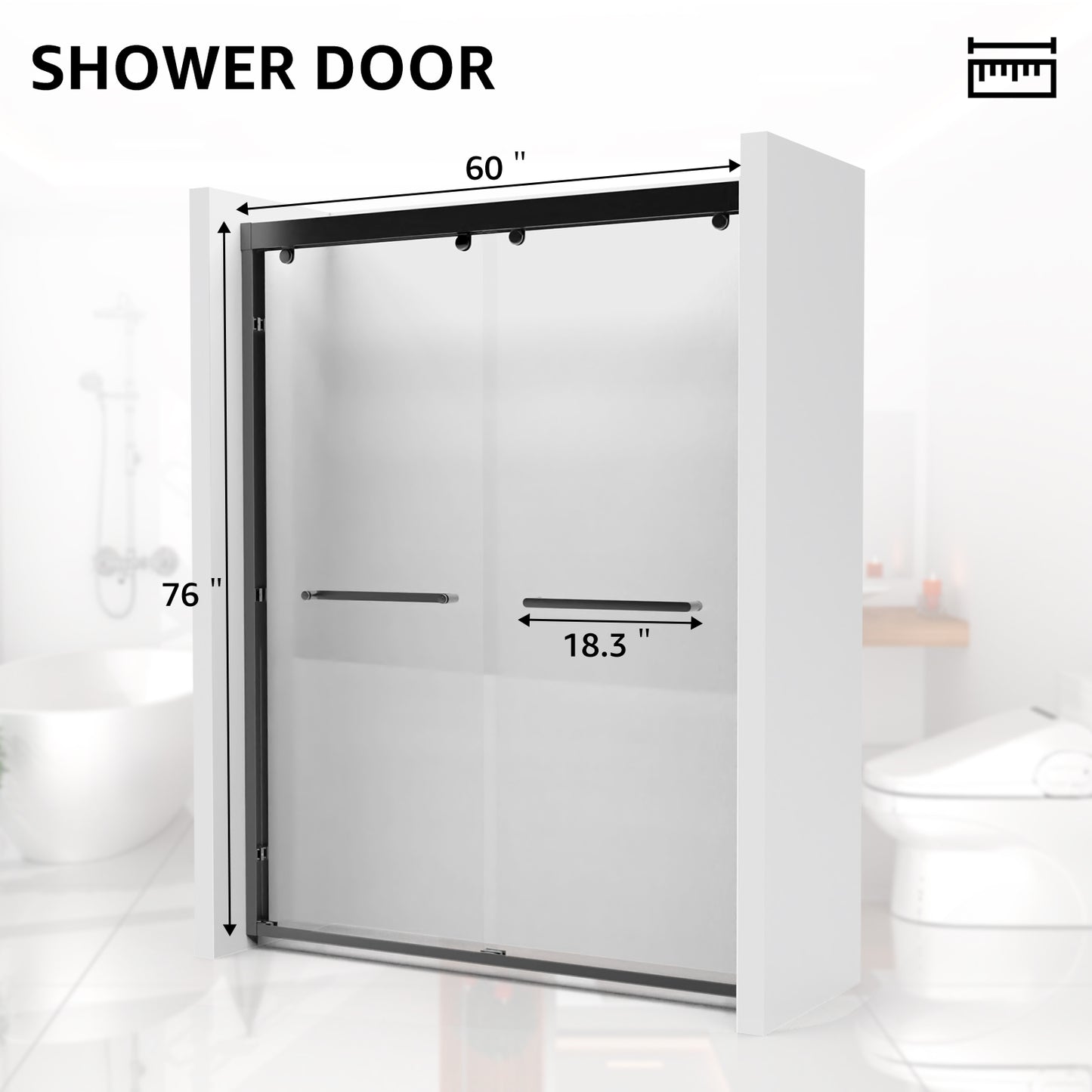 Sliding Shower Door, 56-60" W x 75" H Shower Door 5/16"(8mm) Clear Tempered Glass, 304 Stainless Steel Frame, Noiseless Shatterproof Sliding Shower Door in Stylish and Modern, Matte Black