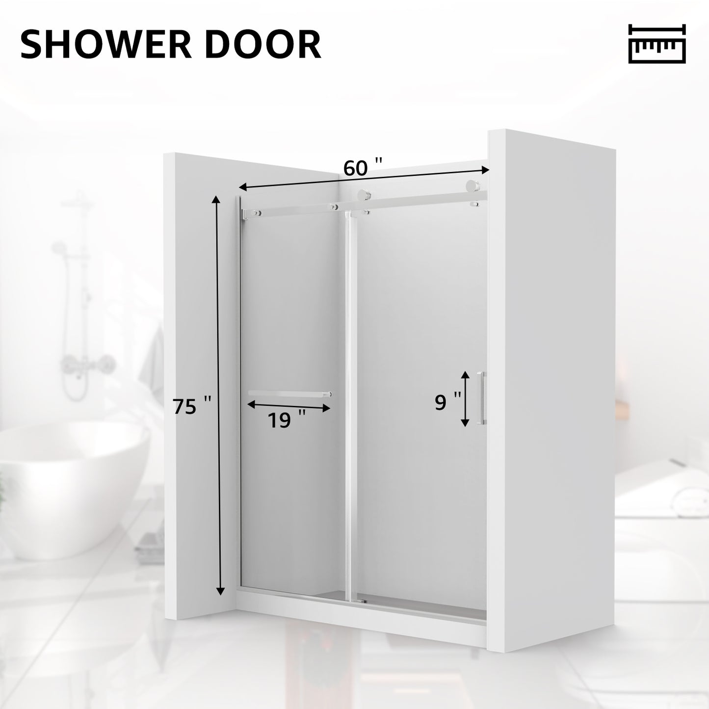 Sliding Shower Door, 56-60" W x 75" H Shower Door 5/16"(8mm) Clear Tempered Glass, 304 Stainless Steel Frame, Noiseless Shatterproof Sliding Shower Door in Stylish and Modern, Silver