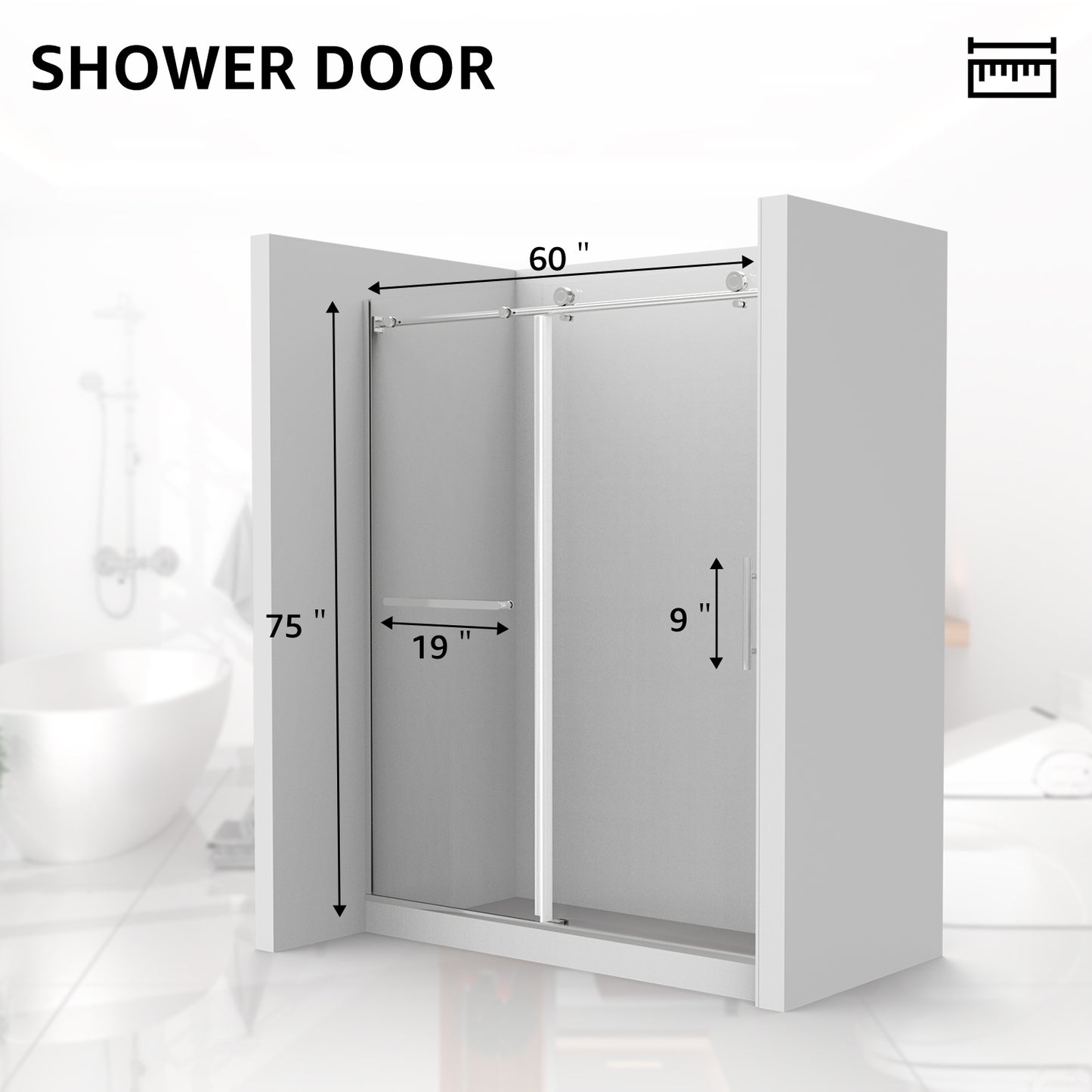 Sliding Shower Door, 56-60" W x 75" H Shower Door 5/16"(8mm) Clear Tempered Glass, 304 Stainless Steel Frame, Noiseless Shatterproof Shower Door in Stylish and Modern, Round Handle Silver