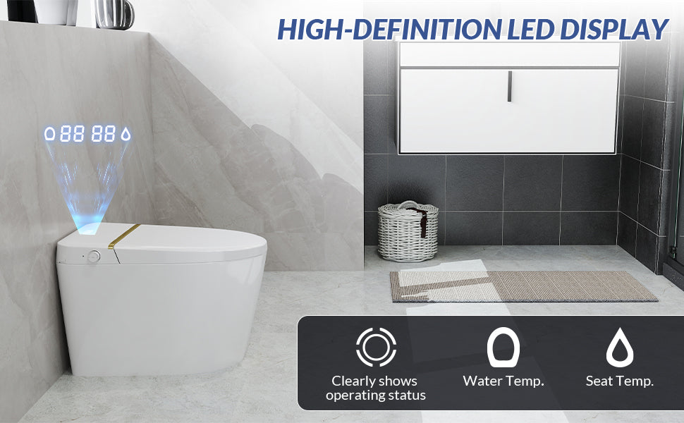 Smart Toilet, One Piece Toilet with Bidet Built In, Elongated Tankless Toilet with Heated Toilet Seat, Foot Sensor Operation, Auto Flush, Night Light, Remote Control