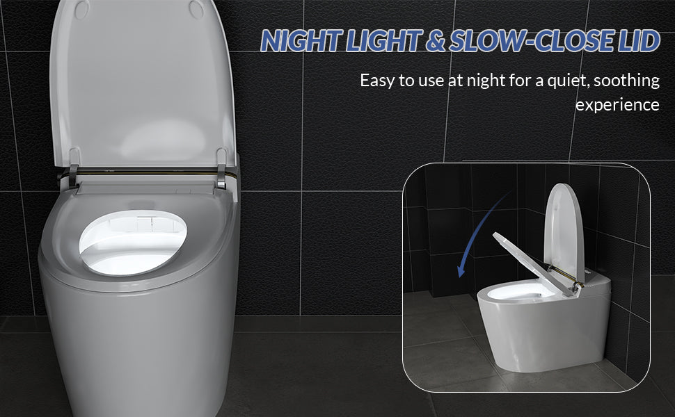 Smart Toilet, One Piece Toilet with Bidet Built In, Elongated Tankless Toilet with Heated Toilet Seat, Foot Sensor Operation, Auto Flush, Night Light, Remote Control