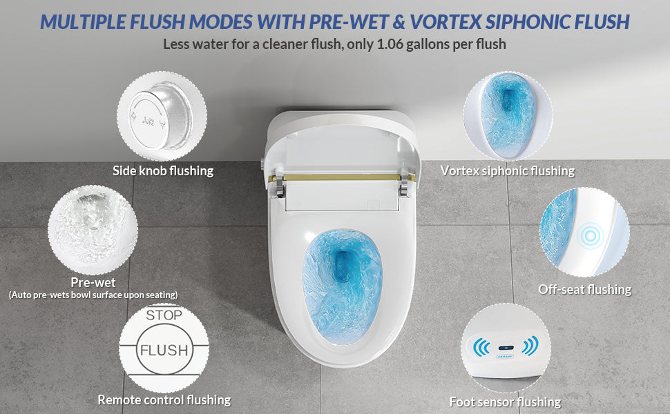 Smart Toilet, One Piece Toilet with Bidet Built In, Elongated Tankless Toilet with Heated Toilet Seat, Foot Sensor Operation, Auto Flush, Night Light, Remote Control